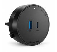 GONEO Prise chargeur USB-A et USB-C PD 20 W noir pour Power Track | 2 ports, charge rapide, 5 V 3 A, 9 V 2,22 A, 12 V 1,67 A, marche/arrêt individuel, bouton de déverrouillage, breveté