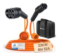 GONEO Type 2 Câble de Recharge 22kW 32A 8M Véhicules Électrique Triphasé Mode 3 Protection IP54 et UL94 V-0 Contacts Plaqués Argent sans Halogène avec Sac de Transport