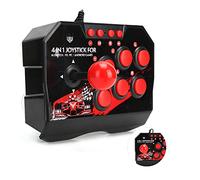 Gonetre Joystick en Métal Filaire Universel Fight Stick, Coque Solide, Couleur Noir et Rouge, Jouez à des Jeux PS3/Switch/PC avec Confort et Ergonomie