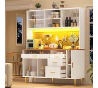 gonew21 Armoire de cuisine haute avec éclairage LED et contrôle par application - Armoire polyvalente avec portes coulissantes en verre et étagère à vin - Vitrine pour salle à manger - Armoire ménager