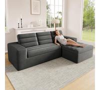 gonew21 Canapé d'angle modulaire 253 cm sans cadre en velours côtelé gris | 4 à 5 personnes, sans montage, 72 à 96 h, surface de couchage dépliée : 203 x 52 cm, pour salon, appartement, invités