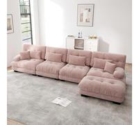 gonew21 Canapé d'angle modulaire en forme de L avec 1 ottoman 4 places, en chenille, siège extra profond, accoudoirs ronds, 4 coussins, ensemble de canapé DIY, 406 x 145 x 81 cm