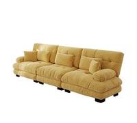 gonew21 Canapé-lit modulaire, 3 places, jaune, en chenille, avec fonction de sommeil, siège bas, accoudoirs ronds, 4 coussins - Forme droite, 313 x 77 x 81 cm, avec tiroir de lit et coussin