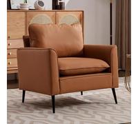 gonew21 Fauteuil rembourré, style rétro nordique, en cuir synthétique, avec coussin de tête et lombaire - Fauteuil lounge ergonomique, pour salon, balcon, chambre à coucher - Marron