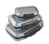 Gonex Boîtes à Mouches pour la Pêche à la Mouche, Double face, étanche, légère, Facile à prendre en Main, Couvercle Transparent, boîtes à Leurres de Pêche à la Mouche, Tailles A + B + C, Gris