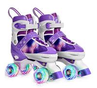 Gonex Rollers Enfant Réglables Roller à Roulette Rolller Quad pour Filles Femmes Adultes Débutants, Confortables et Respirants, 4 Roues Éclairées