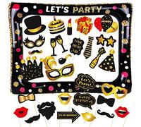 Gonflable Cadre Photo Selfie Accessoire avec 30 Pièces Colorés Accessoires Photobooth, Noir Doré Cadre Photocall Gonflable, Kit Decoration Accessoire Anniversaire, Fêtes Décorations 65 x 78 cm