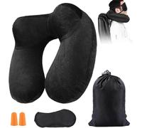 Gonflable, Coussin de Voyage, Oreiller de Voyage avec Masque pour Dormir+ Bouchons d’Oreilles + Sac Transport, Super Léger et Portable, Idéal pour Chaise d'avion, Voiture, Maison, Bureau,Noir