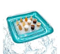 Gonflable | Plateau flottant carré portable avec bouchon de drainage | Refroidisseur gonflable de table pour piscine, extérieur, jardin, patio, été, bière, boissons, pique-nique et