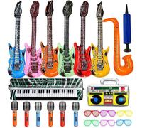 Gonflable Rock Star Jouet Ensemble - Guitare Gonflable Saxophone Microphone Piano Radio Boombox Ballons pour Enfants Décoration