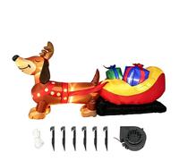 Gonflables de Noël Teckel Gonflable en Traîneau, 2,4 m, Jouet Décoratif de | Décor de Noël Lumineux avec LED Intégrées pour piscine, plage, extérieur, fête,