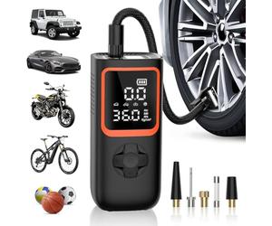 Gonfleur de pneus portable - Pompe à air sans fil 150PSI pour pneus de voiture avec manomètre et lumière LED, gonflage 2X plus rapide Compresseur d'air électrique pour voiture, vélo, moto, ballon