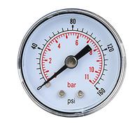 Gonfleur Pneus Voiture; Manometre Pression Pneu, Manomètre Mécanique 1 / 8Inch BSPT, 0-60Psi (0-4Bar), Raccord Arrière - Double Échelle, Boîtier Métallique, Lecture Clair (0-160 psi, 0-11 bar)