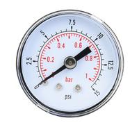 Gonfleur Pneus Voiture; Manometre Pression Pneu, Manomètre Mécanique 1 / 8Inch BSPT, 0-60Psi (0-4Bar), Raccord Arrière - Double Échelle, Boîtier Métallique, Lecture Clair (0-15 psi, 0-1 bar)