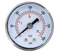 Gonfleur Pneus Voiture; Manometre Pression Pneu, Manomètre Mécanique 1 / 8Inch BSPT, 0-60Psi (0-4Bar), Raccord Arrière - Double Échelle, Boîtier Métallique, Lecture Clair (0-300 psi, 0-20 bar)