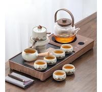 Gongfu Service à thé portable en céramique automatique en porcelaine blanche avec poignée latérale pour cuisinière électrique et table à thé