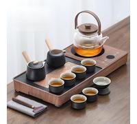 Gongfu Service à thé portable en céramique automatique en porcelaine blanche avec poignée latérale pour cuisinière électrique et table à thé