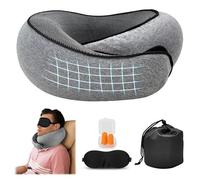 Gonggi Flyhugz Oreiller de voyage en mousse à mémoire de forme pour avion avec masques contour des yeux 3D, bouchons d'oreille, oreiller en forme de U pour avion, voiture, bureau, dormir debout