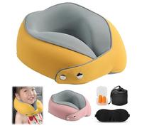 Gonggi Oreiller de voyage pour enfants, coussin de nuque pour enfants pour voyage à 360°, oreiller de voyage pour avion avec masques, bouchons d'oreilles, oreiller en forme de U pour avions, voiture,