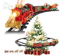 Gonggi Train pour autour du sapin de Noël 2 en 1 - Train de Noël pour dessous d'arbres pour jardin familial, kit de chemin de fer avec locomotive à vapeur, voitures cargo et pistes