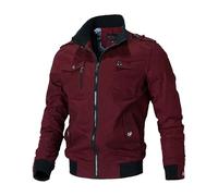 GONGGUJ Blouson D'Été Pour Homme, Vestes De Baseball Douces Et Respirantes, Manches Longues, Veste De Camionneur Décontractée Avec Poche, Veste Tactique D'Extérieur Confortable, Haut Rouge Xs
