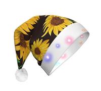 Gongjuy Beau tournesol Fournitures de fête de Noël Chapeau de Noël lumineux en peluche pour adulte Chapeaux de Noël LED avec lumières