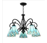 GONGKAI Lustre Bleu, Suspension Conique Tiffany, 8 Abat-Jours en Verre Bleu, Lampe de Plafond Suspendue Noire pour Salon et décoration (Taille : 5 pièces)