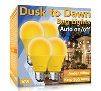 Gonhom Dusk To Dawn Lot de 4 ampoules anti-insectes d'extérieur Ambre Marche/Arrêt automatique, 10 W (équivalent à 100 W), culot E26, lumières d'insectes