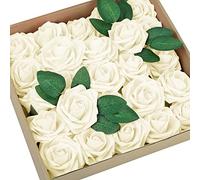 GONICVIN Lot de 50 Roses artificielles réalistes avec tiges, pour Mariage, fête, Maison, Saint-Valentin (Ivoire)