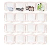 GONITYOU Lot de 16 trousses de maquillage transparentes en vrac, approuvées par la TSA - En plastique PVC imperméable - Avec fermeture éclair pour l'organisation, Rose chair, 16 Pieces