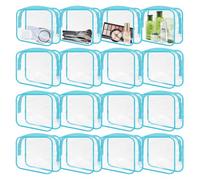 GONITYOU Lot de 16 trousses de maquillage transparentes en vrac, approuvées par la TSA - En plastique PVC imperméable - Avec fermeture éclair pour l'organisation, bleu ciel, 16 Pieces