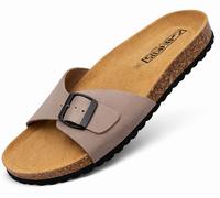 GONKOS®, Sandales en Cuir avec Semelle Intérieure en Liège, Cuir Véritable, Liège Naturel, Boucle Réglable au Pied, Mules Femme, Sandales de Qualité Fabriquées en Espagne, Couleur Pierre Taille 39