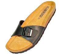 GONKOS®, Sandales en Cuir avec Semelle Intérieure en Liège, Cuir Véritable, Liège Naturel, Boucle Réglable au Pied, Mules Femme, Sandales de Qualité Fabriquées en Espagne, Couleur Noir Taille 40