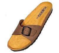 GONKOS®, Sandales en Cuir avec Semelle Intérieure en Liège, Cuir Véritable, Liège Naturel, Boucle Réglable au Pied, Mules Femme, Sandales de Qualité Fabriquées en Espagne, Couleur Marron Taille 41