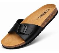 GONKOS®, Sandales en Cuir avec Semelle Intérieure en Liège, Cuir Véritable, Liège Naturel, Boucle Réglable au Pied, Mules Femme, Sandales de Qualité Fabriquées en Espagne, Couleur Noir Taille 39