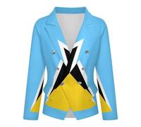 GONMFKM Blazer De Bureau Femme Coupe Slim Un Bouton Manches Longues Imprimé Drapeau De Sainte-Lucie Tailleur Habillé Tailleur 3XL