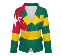 GONMFKM Blazer Femme Coupe Slim Un Bouton Style Bureau Manches Longues Imprimé Drapeau De La République du Togo (Disponible en Grandes Tailles) XL