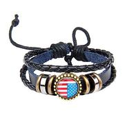 GONMFKM Bracelet De Drapeau Américain De Mode Bracelet Réglable De Drapeau National De Pierre De Temps De Mode Pour Les Femmes Hommes, Bracelet De Drapeau En Cuir Tressé Tressé À La Main Bijoux Ca