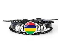 GONMFKM Bracelet Tissé Réglable Avec Drapeau De L'Île Maurice Bracelet Hip Hop Punk Souvenir Insigne Patriotique, Unisexe, Bracelets Tressés En Cuir Vintage, Accessoires De Charme, Cadeau, Comme I