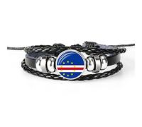 GONMFKM Bracelet Tressé Avec Drapeau Du Cap Vert À La Mode Bracelet Réglable En Cuir Pour Hommes Et Femmes, Bracelet Manchette Tissé, Charme Chic, Badge, Bijoux Patriotiques, Accessoires De Couple