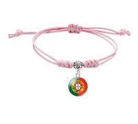 GONMFKM Bracelet Tressé Avec Drapeau Du Portugal - Bracelet Tissé Réglable En Couches Roses, Bijoux Patriotiques, Bracelet De Couple, Charme Chic, Pendentif Badge Drapeau National, Souvenir, Cadeau