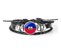 GONMFKM Bracelets Tissés Avec Drapeau D'Haïti À La Mode Bracelet En Cuir Avec Pierres Précieuses Du Temps Du Drapeau Du Pays, Bracelet Tressé Multicouche, Bijoux Tressés Faits À La Main Colorés Po
