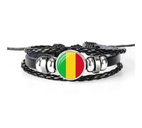 GONMFKM Bracelets Tressés Réglables Avec Drapeau Du Mali À La Mode Bracelet Tissé Multicouche En Cuir Noir, Nouveauté, Bijoux Patriotiques, Charme Unisexe, Bijoux Punk, Accessoires De Bracelet, Ca