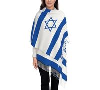GONMFKM Châle/Écharpe Drapeau D'Israël Pour Femme - Imprimé Étoiles Hippie - Longue Écharpe D'Hiver Douce Et Chaude Avec Pompons Idéale Pour Les Robes De Soirée Et Les Mariages - Grande Pour Femme