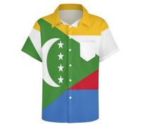 GONMFKM Chemise À Manches Courtes pour Homme Coupe Classique Décontractée avec Poche Motif Drapeau des Comores Grande Taille Respirante À Séchage Rapide Boutonnée Style Oxford Comores Taille S