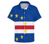 GONMFKM Chemise Hawaïenne pour Homme avec Poche Frontale Imprimé Drapeau du Cap-Vert Décontractée Manches Courtes Boutonnée pour La Plage Les Vacances L'Été Coupe Standard 5XL
