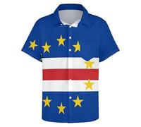GONMFKM Chemise Homme Coupe Slim À Manches Courtes Et Imprimé Drapeau du Cap-Vert Chemise Oxford Décontractée Surdimensionnée Coupe Classique pour L'Été Taille M