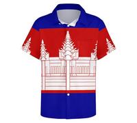 GONMFKM Chemises Décontractées À Manches Courtes pour Homme - Chemise Hawaïenne Boutonnée avec Imprimé Drapeau du Cambodge Et Poche pour L'Été La Plage Et Les Vacances Coupe Standard Taille 4XL