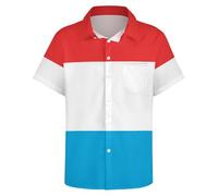 GONMFKM Chemises Décontractées À Manches Courtes pour Homme - Chemise Hawaïenne Boutonnée avec Imprimé Drapeau Luxembourgeois Et Poche pour L'Été La Plage Et Les Vacances Coupe Standard Taille 5XL