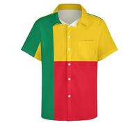 GONMFKM Chemises Hawaïennes pour Hommes avec Poche Avant Imprimé Drapeau du Bénin Décontractées Manches Courtes Boutonnées pour La Plage Les Vacances Les Hauts D'Été Aloha Coupe Standard Taille XL